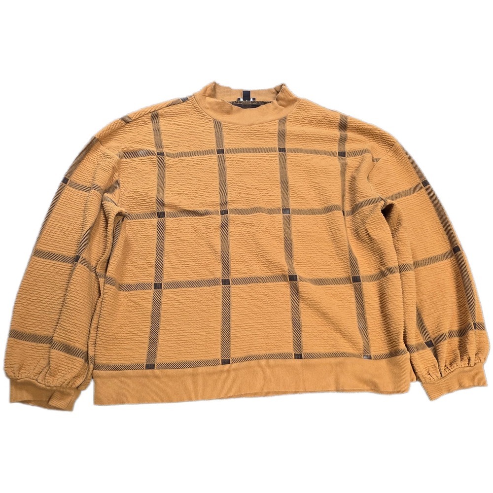 Ann Taylor Factory Plaid Mock Neck Sweater Women's Size‎ XL Ochre Textured